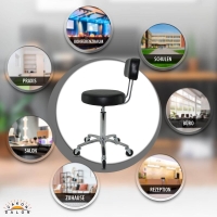 Premium Rollhocker mit Lehne in Schwarz - Rundsitz / Drehhocker Arbeitshocker Praxishocker von 55 - 75 cm