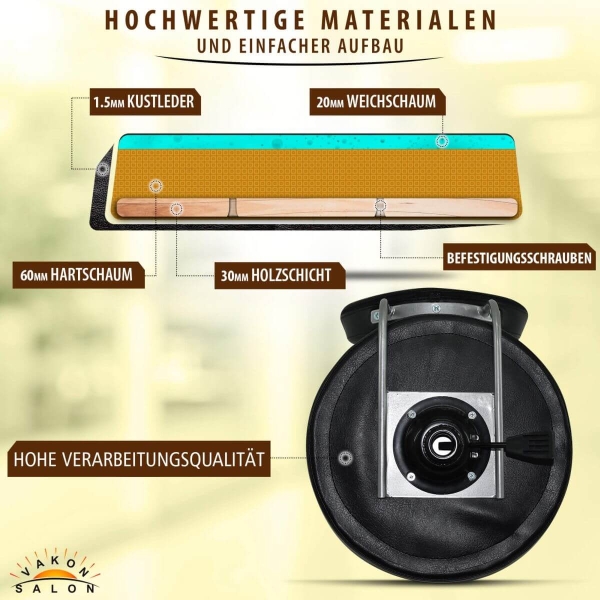 Premium Rollhocker mit Lehne und Bremsen  in Schwarz - Rundsitz / Drehhocker Arbeitshocker Praxishocker von 50 - 65 cm