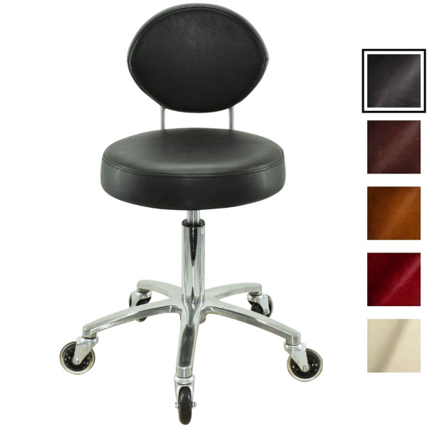 Premium Rollhocker mit ovaler Lehne in Schwarz - Rundsitz / Drehhocker Arbeitshocker Praxishocker von 50 - 65 cm