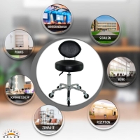 Premium Rollhocker mit ovaler Lehne in Schwarz - Rundsitz / Drehhocker Arbeitshocker Praxishocker von 50 - 65 cm