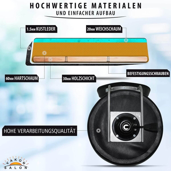 Premium Rollhocker mit ovaler Lehne in Schwarz - Rundsitz / Drehhocker Arbeitshocker Praxishocker von 55 - 75 cm mit Fußring
