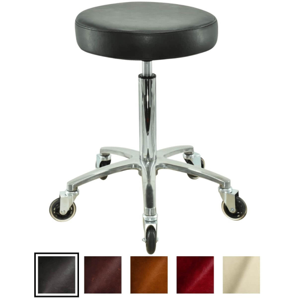 Schwarzer Rollhocker mit runder Sitz, höhenverstellbar von 55 - 75 cm
