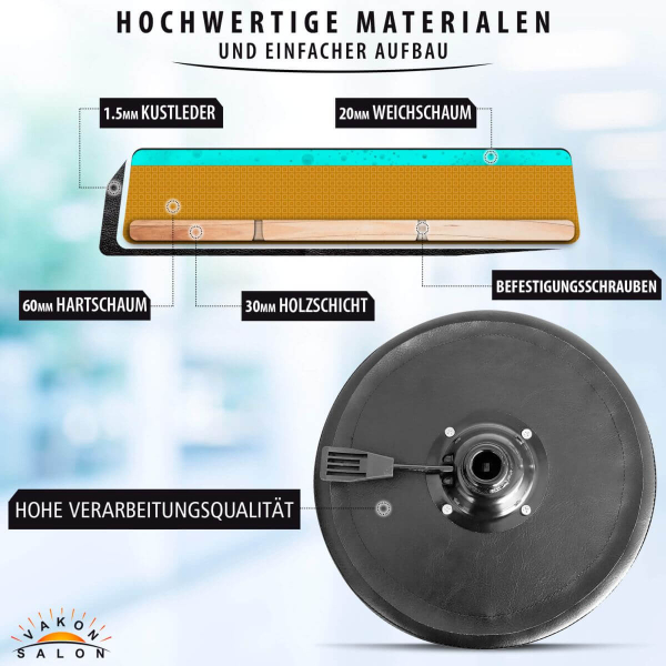 Schwarzer Rollhocker mit runder Sitz, höhenverstellbar von 55 - 75 cm