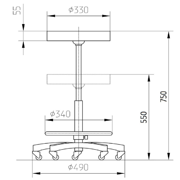 Rollhocker auf Gummirollen mit Fußring höhenverstellbar - Drehhocker, Rollhocker, Arbeitshocker