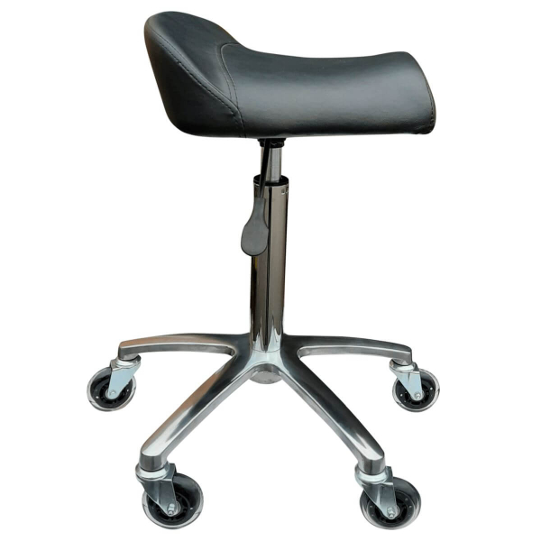 Breitsitz Arbeitshocker auf Gummirollen höhenverstellbar - Drehhocker, Rollhocker, Praxishocker