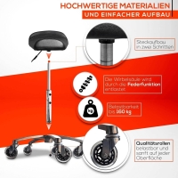 Breitsitz Arbeitshocker auf Gummirollen höhenverstellbar - Drehhocker, Rollhocker, Bürohocker