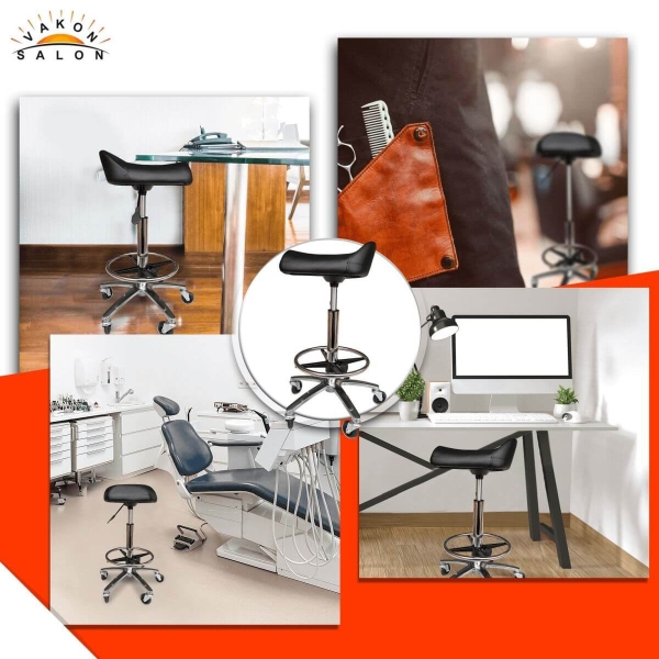 Breitsitz Arbeitshocker auf Gummirollen mit Fußring höhenverstellbar - Rollhocker, Praxishocker, Bürohocker