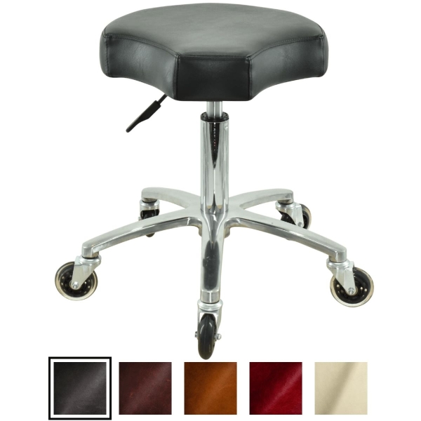 Schwarzer Rollhocker mit ergonomischen Sitz, höhenverstellbar von 50 - 65 cm