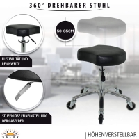 Schwarzer Rollhocker mit ergonomischen Sitz, höhenverstellbar von 50 - 65 cm