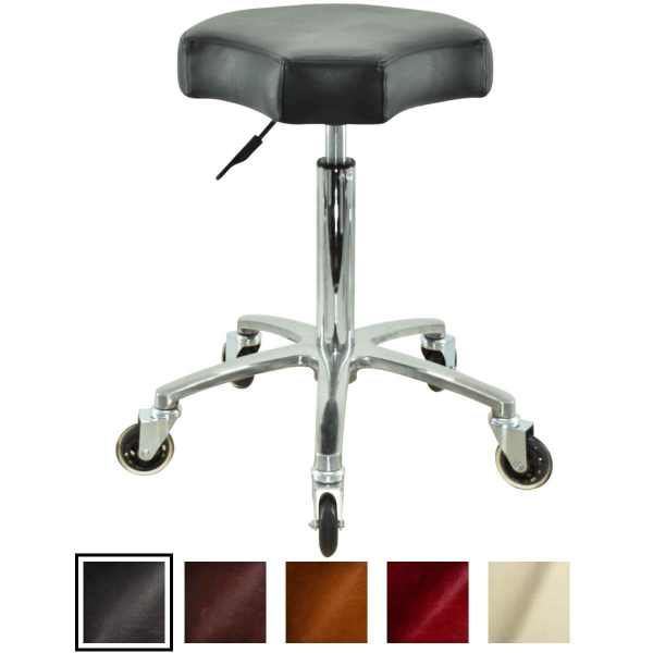 Schwarzer Rollhocker mit ergonomischen Sitz, höhenverstellbar von 55 - 75 cm
