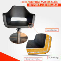 Friseurstuhl höhenverstellbar - Hydraulik und runde Bodenplatte aus Edelstahl, Friseursessel Design 8