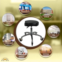 Schwarzer Rollhocker mit ergonomischen Sitz und Bremsen, höhenverstellbar von 50 - 65 cm