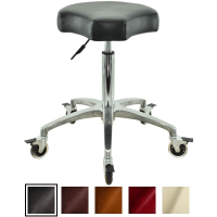 Schwarzer Rollhocker mit ergonomischen Sitz und Bremsen, höhenverstellbar von 55 - 75 cm