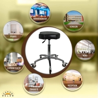 Schwarzer Rollhocker mit ergonomischen Sitz und Bremsen, höhenverstellbar von 55 - 75 cm