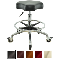 Schwarzer Rollhocker mit ergonomischen Sitz und Bremsen, höhenverstellbar von 55 - 75 cm mit Fußring