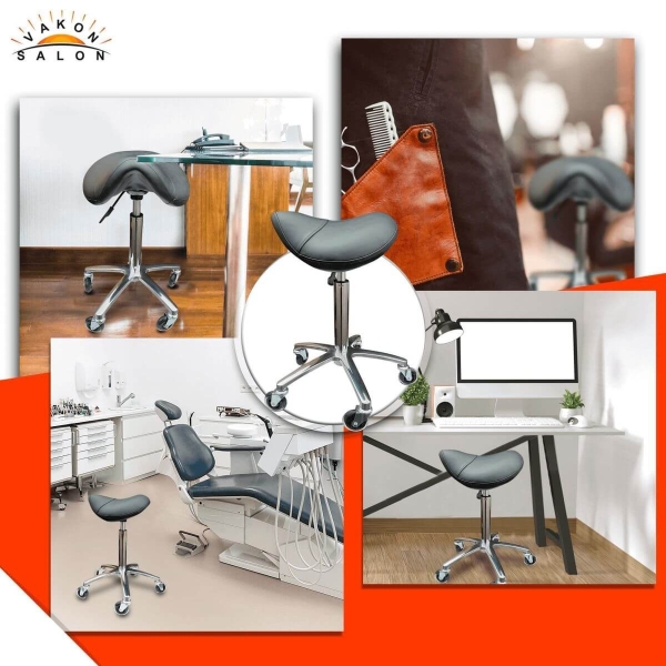 Ergonomischer Sattelsitz mit verstellbarer Sitzhöhe mit Gummirollen - Drehhocker, Rollhocker, Arbeitshocker