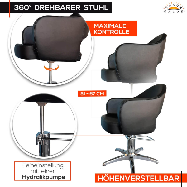 Friseurstuhl höhenverstellbar - Kreuzfuß aus Aluminiumguss, Friseursessel mit Hydraulik Design 7