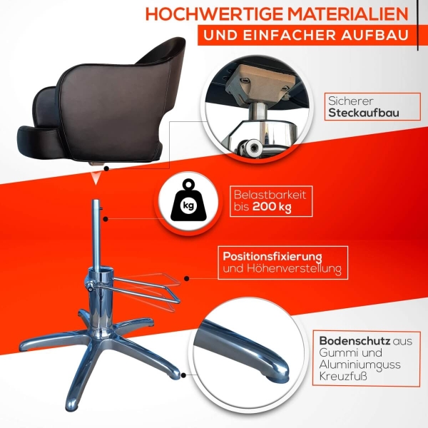 Friseurstuhl höhenverstellbar - Kreuzfuß aus Aluminiumguss, Friseursessel mit Hydraulik Design 7