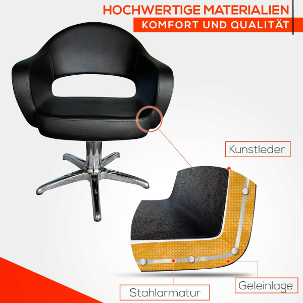 Friseurstuhl höhenverstellbar - Kreuzfuß aus Aluminiumguss, Friseursessel mit Hydraulik Design 7