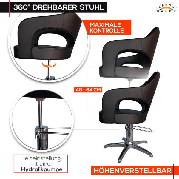 Friseurstuhl höhenverstellbar - Kreuzfuß aus Aluminiumguss, Friseursessel mit Hydraulik Design 12