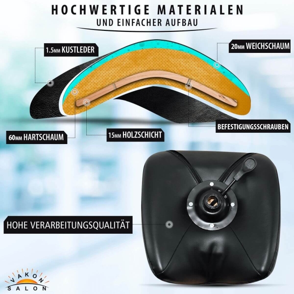Premium Sattelhocker, Sattelstuhl für Rückenentlastung, Rollhocker höhenverstellbar von 50 - 65 cm Drehhocker, Praxishocker, Bürohocker