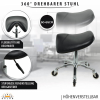 Premium Sattelhocker, Sattelstuhl für Rückenentlastung, Rollhocker höhenverstellbar von 50 - 65 cm Drehhocker, Praxishocker, Bürohocker