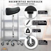 Premium Sattelhocker, Sattelstuhl für Rückenentlastung, Rollhocker höhenverstellbar von 50 - 65 cm Drehhocker, Praxishocker, Bürohocker
