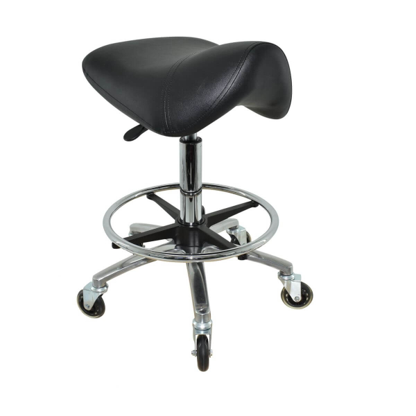 Premium Sattelhocker, Sattelstuhl für Rückenentlastung, Rollhocker höhenverstellbar von 55 - 75 cm mit Fußring, Drehhocker, Arbeitshocker