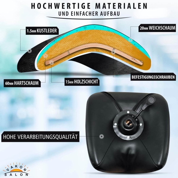 Premium Sattelhocker, Sattelstuhl für Rückenentlastung, Rollhocker höhenverstellbar von 55 - 75 cm mit Fußring, Drehhocker, Arbeitshocker