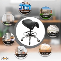 Premium Sattelhocker, Sattelstuhl für Rückenentlastung, Rollhocker höhenverstellbar von 55 - 75 cm mit Fußring, Drehhocker, Arbeitshocker