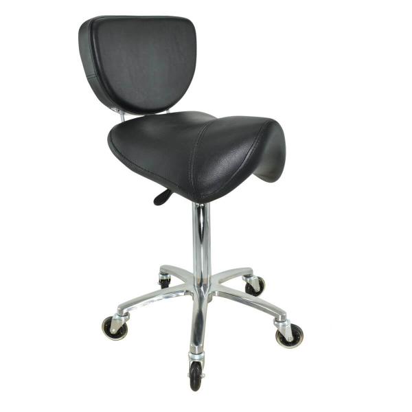 Sattelhocker mit Lehne, Sattelstuhl für Rückenentlastung, Rollhocker höhenverstellbar von 55 - 75 cm Drehhocker, Praxishocker, Arbeitshocker