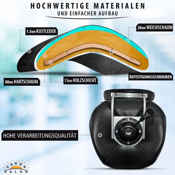 Sattelhocker mit Lehne, Sattelstuhl für Rückenentlastung, Rollhocker höhenverstellbar von 55 - 75 cm Drehhocker, Praxishocker, Arbeitshocker