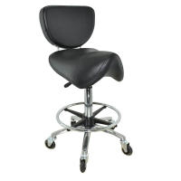 Sattelhocker mit Lehne, Sattelstuhl für Rückenentlastung, Rollhocker höhenverstellbar von 55 - 75 cm mit Fußring, Drehhocker, Arbeitshocker