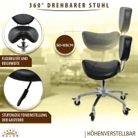Sattelhocker mit Bremse und Lehne, Sattelstuhl für Rückenentlastung, Rollhocker höhenverstellbar von 50 - 65 cm, Praxishocker, Bürohocker