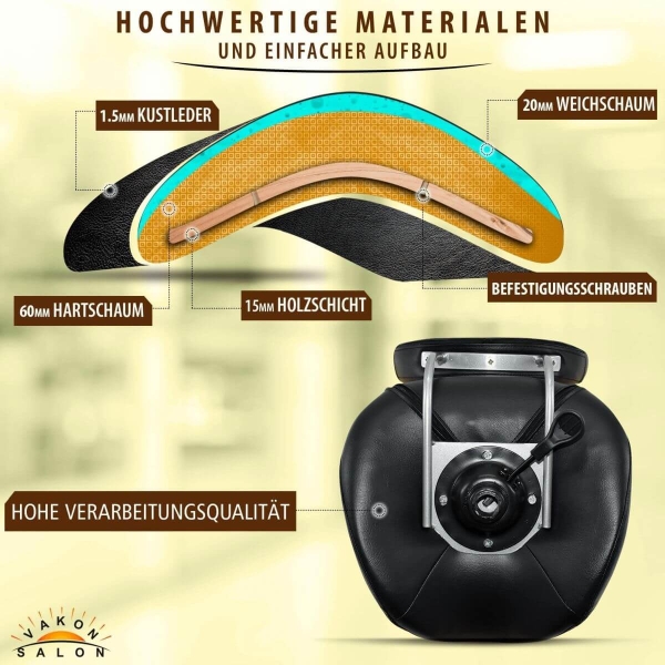 Sattelhocker mit Bremse und Lehne, Sattelstuhl für Rückenentlastung, Rollhocker höhenverstellbar von 55 - 75 cm, Praxishocker, Arbeitshocker