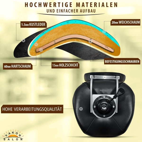Sattelhocker mit Bremse,Fußring und Lehne, Sattelstuhl für Rückenentlastung, Rollhocker höhenverstellbar von 55 - 75 cm, Praxishocker, Arbeitshocker