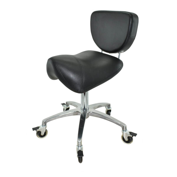 Breiter Sattelhocker mit Bremse und Lehne, Sattelstuhl für Rückenentlastung, Rollhocker höhenverstellbar von 50 - 65 cm, Praxishocker, Bürohocker