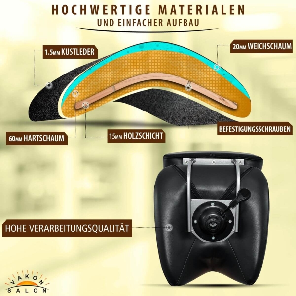 Breiter Sattelhocker mit Bremse und Lehne, Sattelstuhl für Rückenentlastung, Rollhocker höhenverstellbar von 50 - 65 cm, Praxishocker, Bürohocker