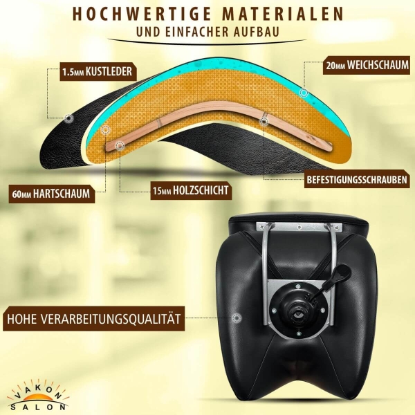 Breiter Sattelhocker mit Bremse, Fußring und Lehne, Sattelstuhl für Rückenentlastung, höhenverstellbar von 55 - 75 cm, Praxishocker, Arbeitshocker