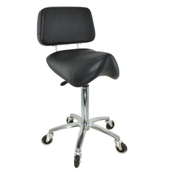 Sattelhocker mit Lehne, Sattelstuhl für Rückenentlastung, Rollhocker höhenverstellbar von 55 - 75 cm Drehhocker, Praxishocker, Arbeitshocker