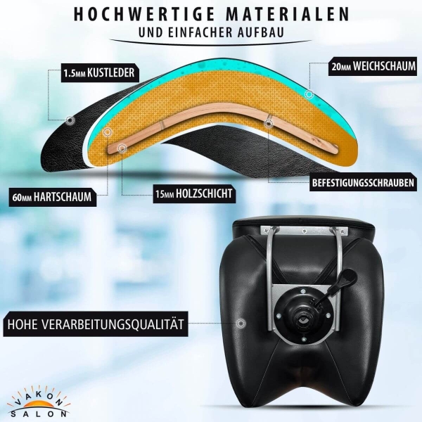Sattelhocker mit Lehne, Sattelstuhl für Rückenentlastung, Rollhocker höhenverstellbar von 55 - 75 cm mit Fußring, Drehhocker, Praxishocker