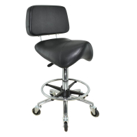 Sattelhocker mit Lehne, Sattelstuhl für Rückenentlastung, Rollhocker höhenverstellbar von 55 - 75 cm mit Fußring, Drehhocker, Praxishocker