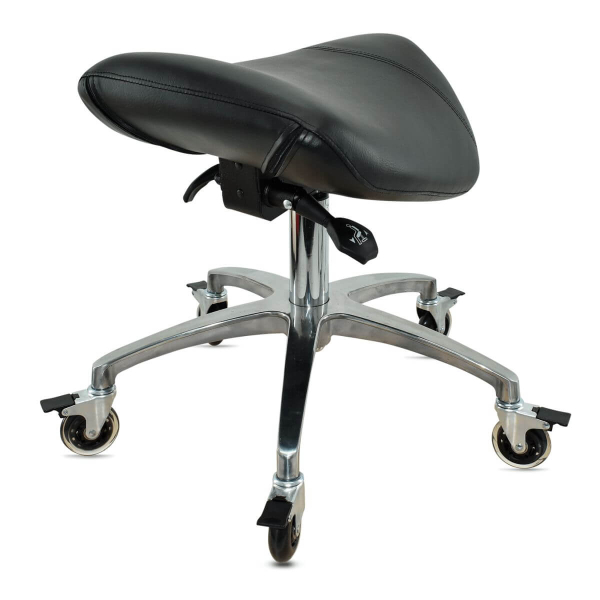 Sattelhocker mit Neigung, Sattelstuhl, Rollhocker höhenverstellbar von 50-65 cm, Drehhocker, Praxishocker, Bürohocker