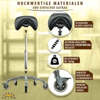Sattelhocker mit Neigung, Sattelstuhl, Rollhocker höhenverstellbar von 55-75 cm, Drehhocker, Praxishocker, Arbeitshocker