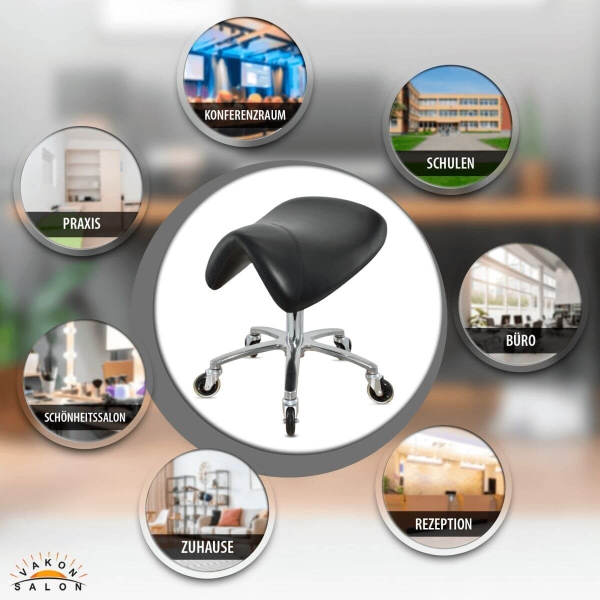 Extra breiter Sattelsitzhocker Schwarz mit Bremse, höhenverstellbar von 50 - 65 cm