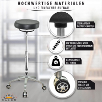 Design Rollhocker auf hochwertigen Rollen schwarz - Höhenverstellbarer von 50 bis 65 cm - Drehhocker Arbeitshocker Praxishocker