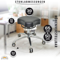 Design ergonomischer Rollhocker auf hochwertigen Rollen schwarz - Höhenverstellbarer von 50 bis 65 cm - Drehhocker Praxishocker
