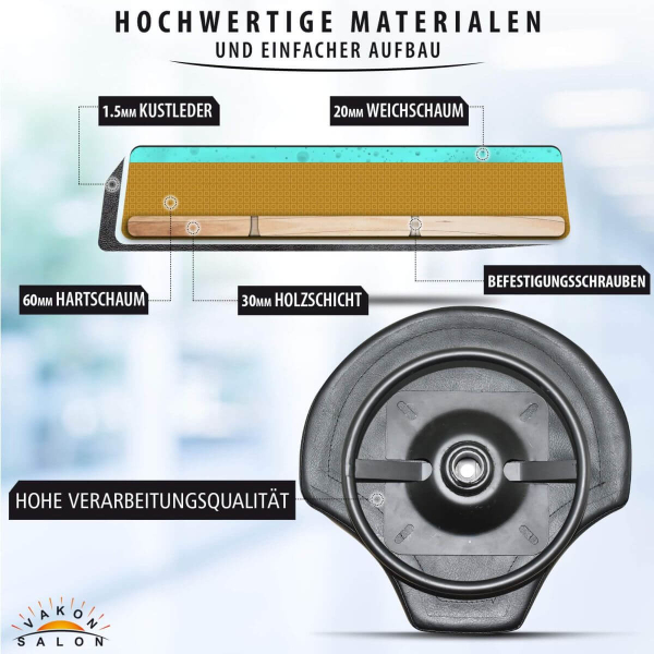 Design ergonomischer Rollhocker auf hochwertigen Rollen und Fußring schwarz - Höhenverstellbarer von 55 bis 75 cm - Drehhocker Praxishocker