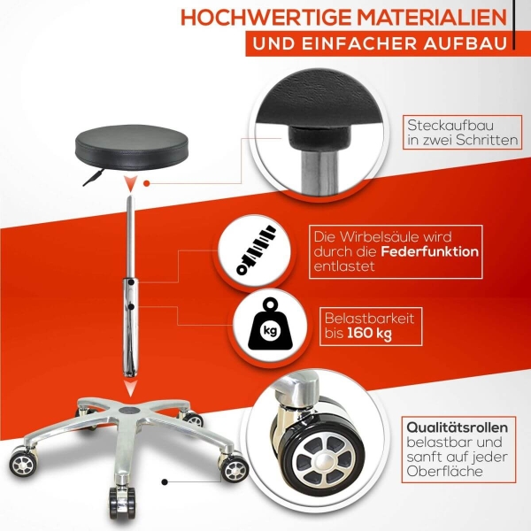 Rollhocker auf Rollen höhenverstellbar - Praxishocker, Bürohocker, Arbeitshocker