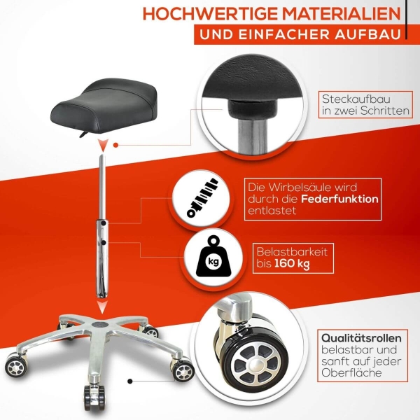 Breitsitz Arbeitshocker auf Rollen höhenverstellbar - Drehhocker, Rollhocker, Praxishocker